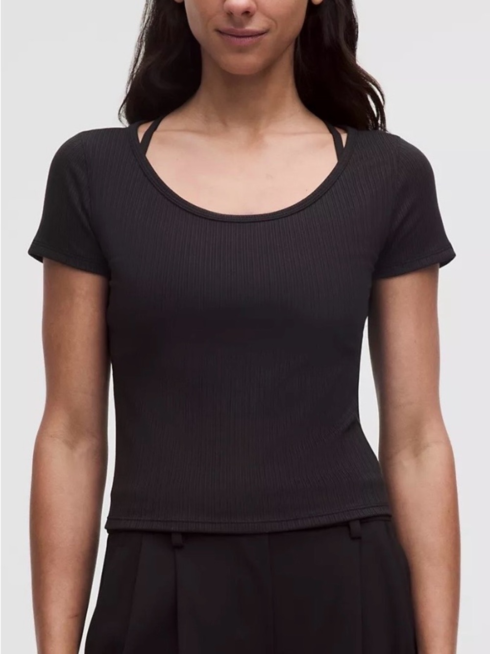Lululemon athletica black hold tight micro-rib cross-back tee